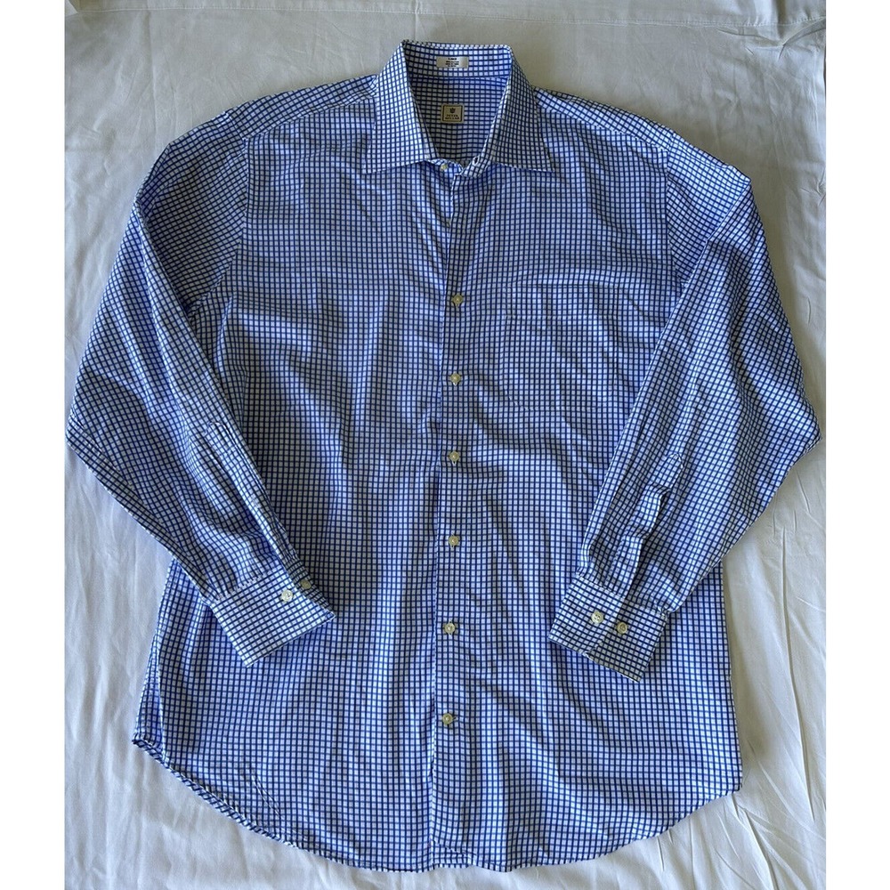 Peter Millar sz L 100% Cotton Long Sleeve Button-Down Shirt Blue White Check Q23